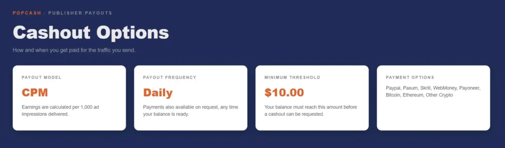 PopCash - Cashout Options Overview